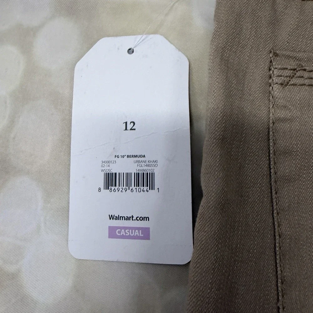 Faded Glory Khaki Shorts Size 12 10" Length Cotton Stretch Cuffed Beige Pockets - Picture 7 of 9
